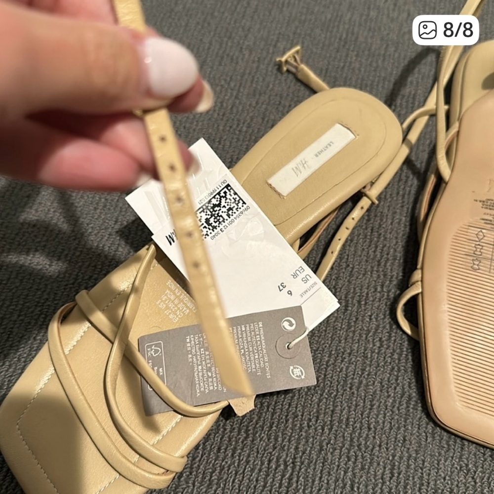 NWT H&M Premium leather kitten heel wrap sandal - Picture 8 of 8